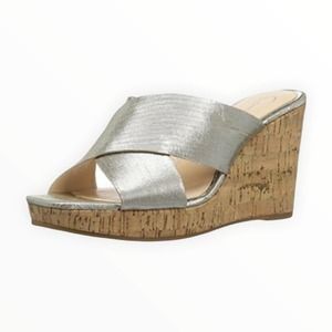 Jessica Simpson Seena Silver Wedges - Crisscross Cork Platform - Size 10
